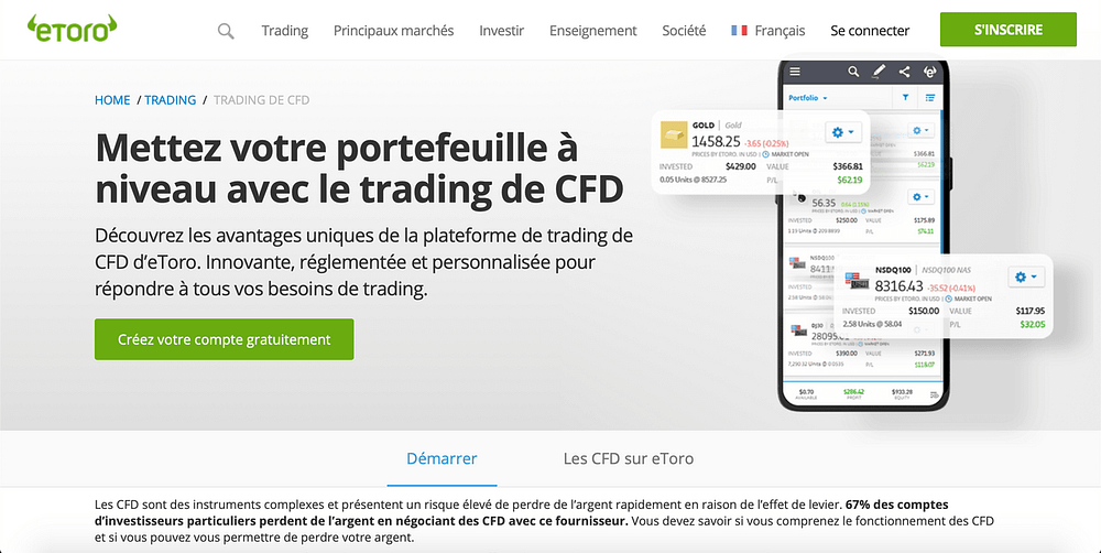 Page d'accueil CFD eToro